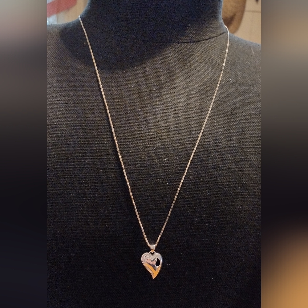 Solid Sterling Silver Designer Heart Necklace - image 1